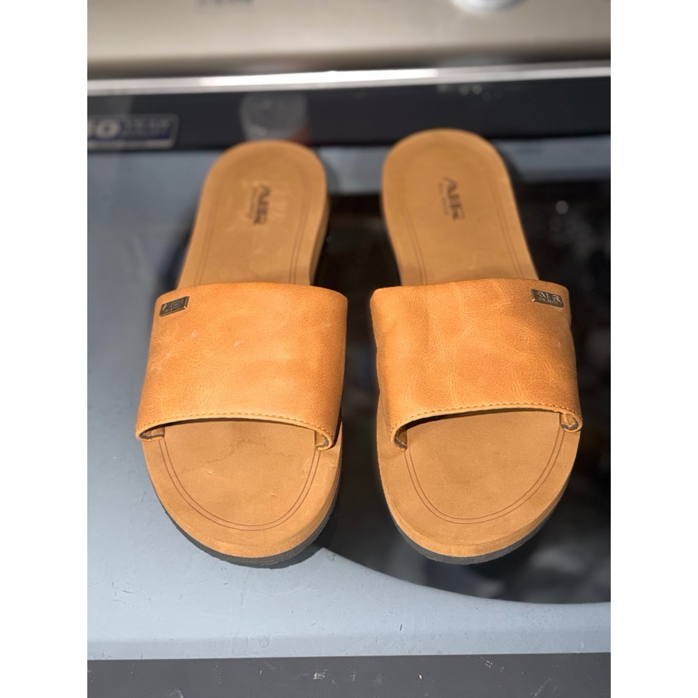 Air Balance Slide Sandals Womens Size 10 Tan Good Faux Leather Casual Open Toe